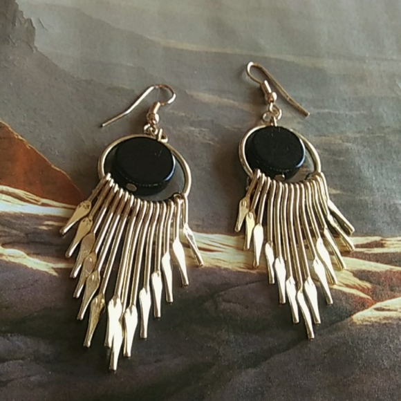 Jewelry - Gold Toned and Black Spike Earrings NEW
